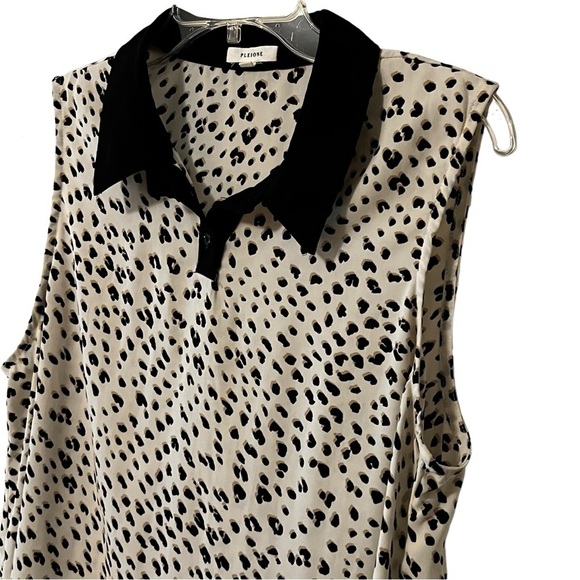 PLEIONE  Leopard Print Collared Sleeveless Blouse  Sz L Like New office modest - Picture 14 of 16